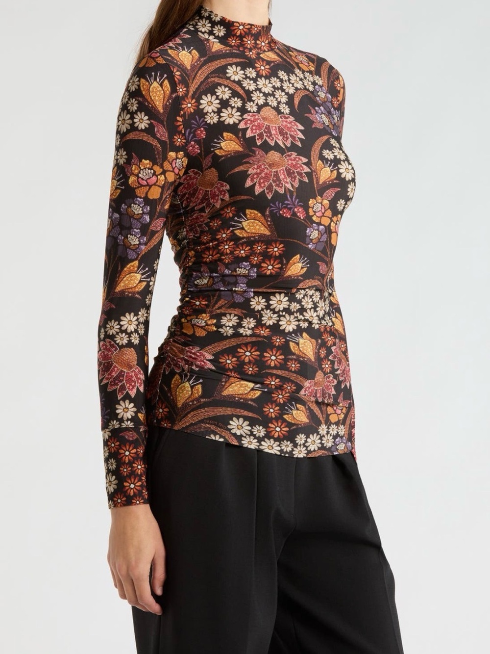 FARM Rio Black Floral Mock-Neck Long Sleeve Top - Picture 3 of 4
